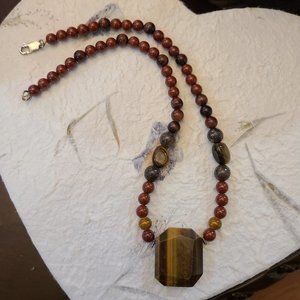 Men's Tiger Eye & Red Jasper Necklace